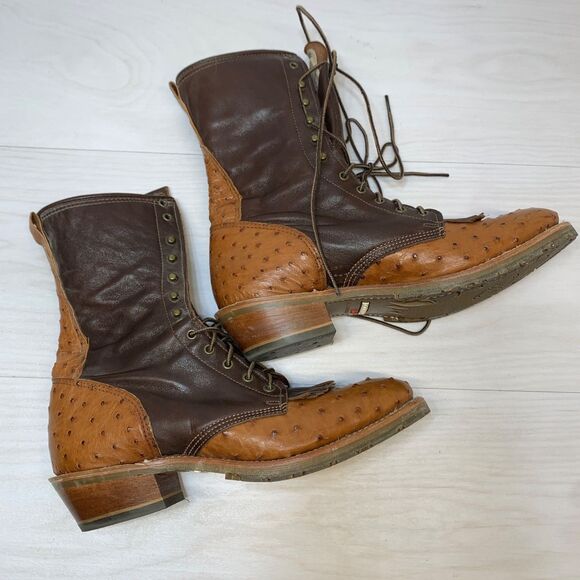 Double-H Boots Mens Size 10B Lacer Two Tone Work Boot D382 Ostrich Packer Kiltie
